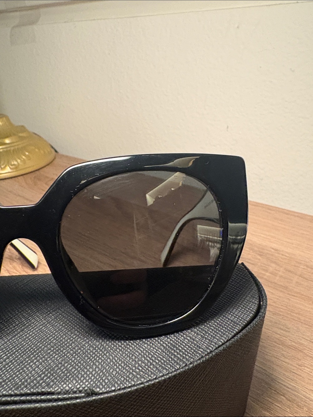 Prada Black Frame with White Arms Cat-Eye Sunglasses- With Case. AS IS - Picture 4 of 14